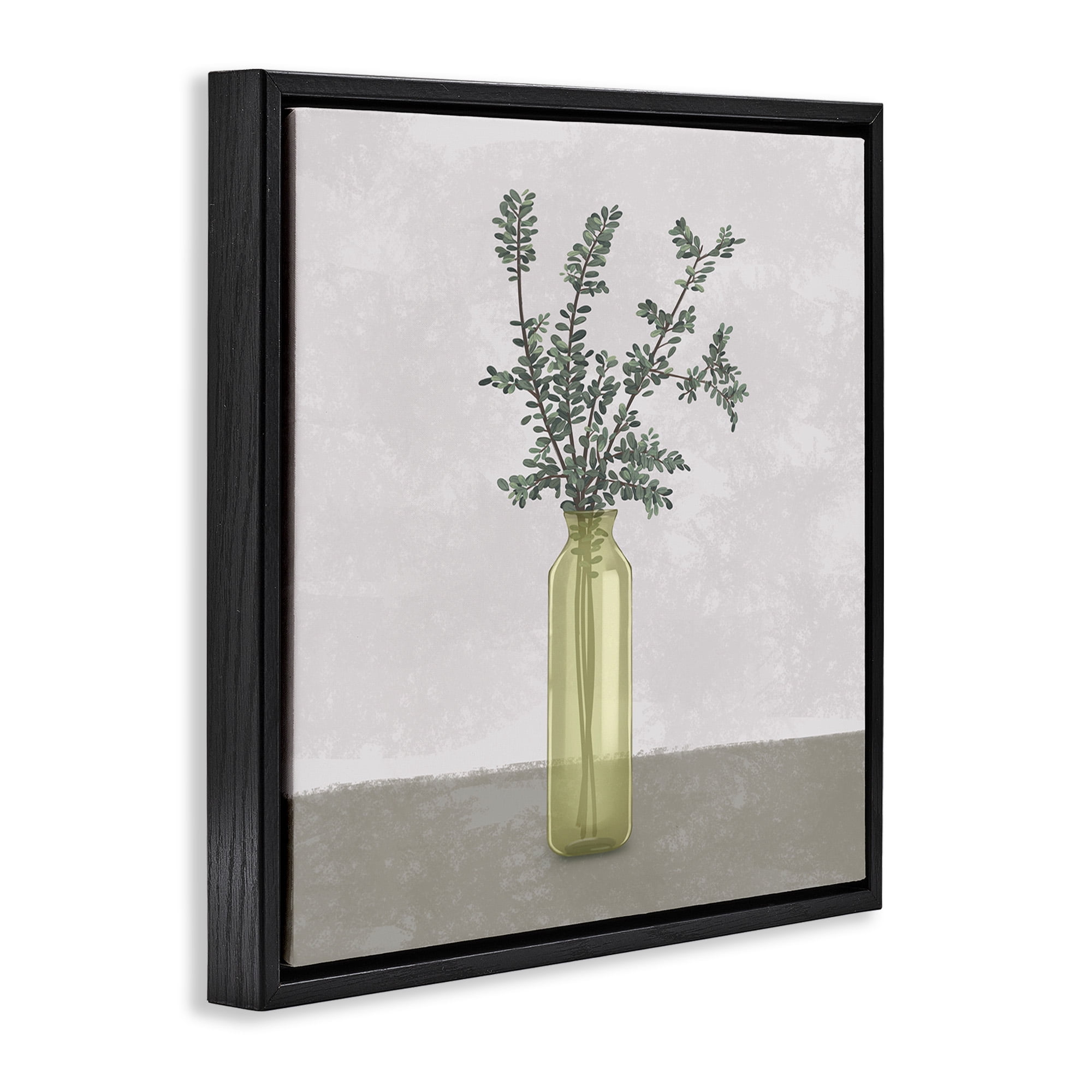 Stupell Industries Plant in Vase Neutral Grey Design Botanical & Floral Painting Black Floater Framed Canvas Art Print Wall Art, 18 x 18