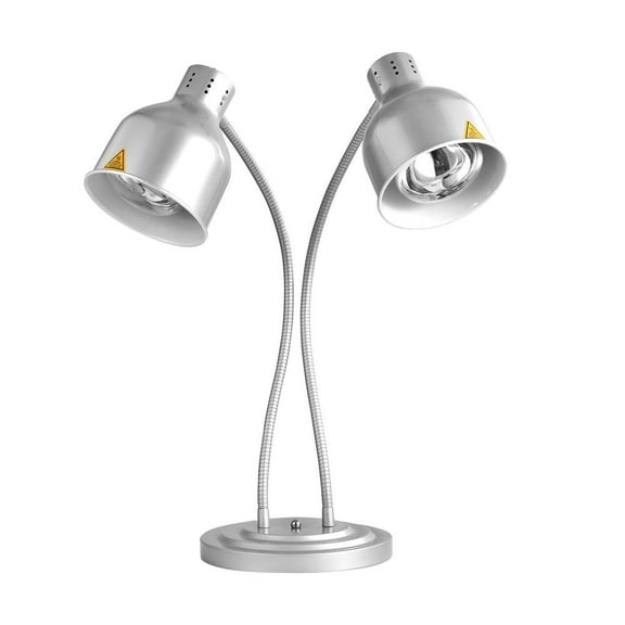 Food Heat Lamp, 2-Head Food Warmer Light, Stainless Free-Standing Catering Heating Lamp for Kitchen Cafeteria Restaurant Buffet (Silver)