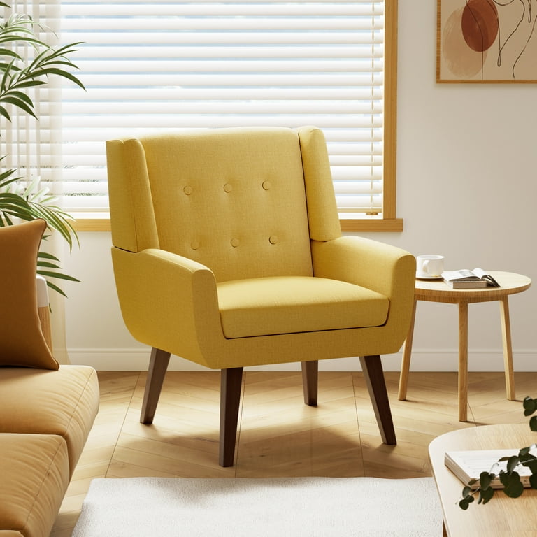 HUIMO Accent Chair Mid Century Modern Armchair Upholstered Button Tufted Comfy Reading Chair Linen Fabric Sofa Chairs for Living Room Bedroom