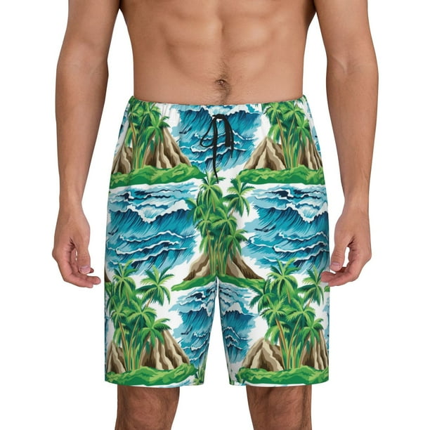 Balery Hawaii Palms Pantalones cortos de pijama de punto de algodón para hombre con cinturilla y bolsillos-XX-Large