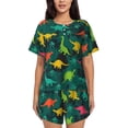 thumbnail image 1 of Balery Colorful Dinosaurs Conjunto de Pijama para Mujer con Estampado, Dos Piezas de Manga Corta y Shorts, Ropa de Dormir Suave con Cuello Redondo y Bolsillos-Large, 1 of 6