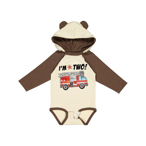 Inktastic I'm 2 Fire Truck 2nd Birthday Boys or Girls Long Sleeve Baby Bodysuit