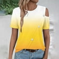 thumbnail image 6 of Womens Cold Shoulder Tops 2025 Summer Trendy Gradient/Solid Color Dressy Casual T-Shirts Crewneck Ladies Going Out Tunic Blouses, 6 of 6