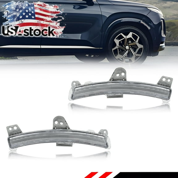 2PCS Clear Lens  Front Corner Turn Signal Lights Side Marker Lights Turn Warning Lights Reflector Lights Housings For 2020 2021 2022 Hyundai Palisade No Bulb/Socket