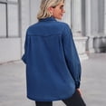thumbnail image 2 of Defitshape Women's Long Sleeve Denim Button Down Shirt Top Soft Shirt Western Button Up Casual Split Spring Outerwear Dark Blue Large, 2 of 4