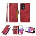 thumbnail image 1 of for Samsung Galaxy A53 5G Flip Case, Slide Card Pocket Premium PU Leather Folio Flip with Design Card Slots Wrist Strap Shockproof Kickstand Magnetic Protective Cover for Samsung A53 5G, Red, 1 of 15