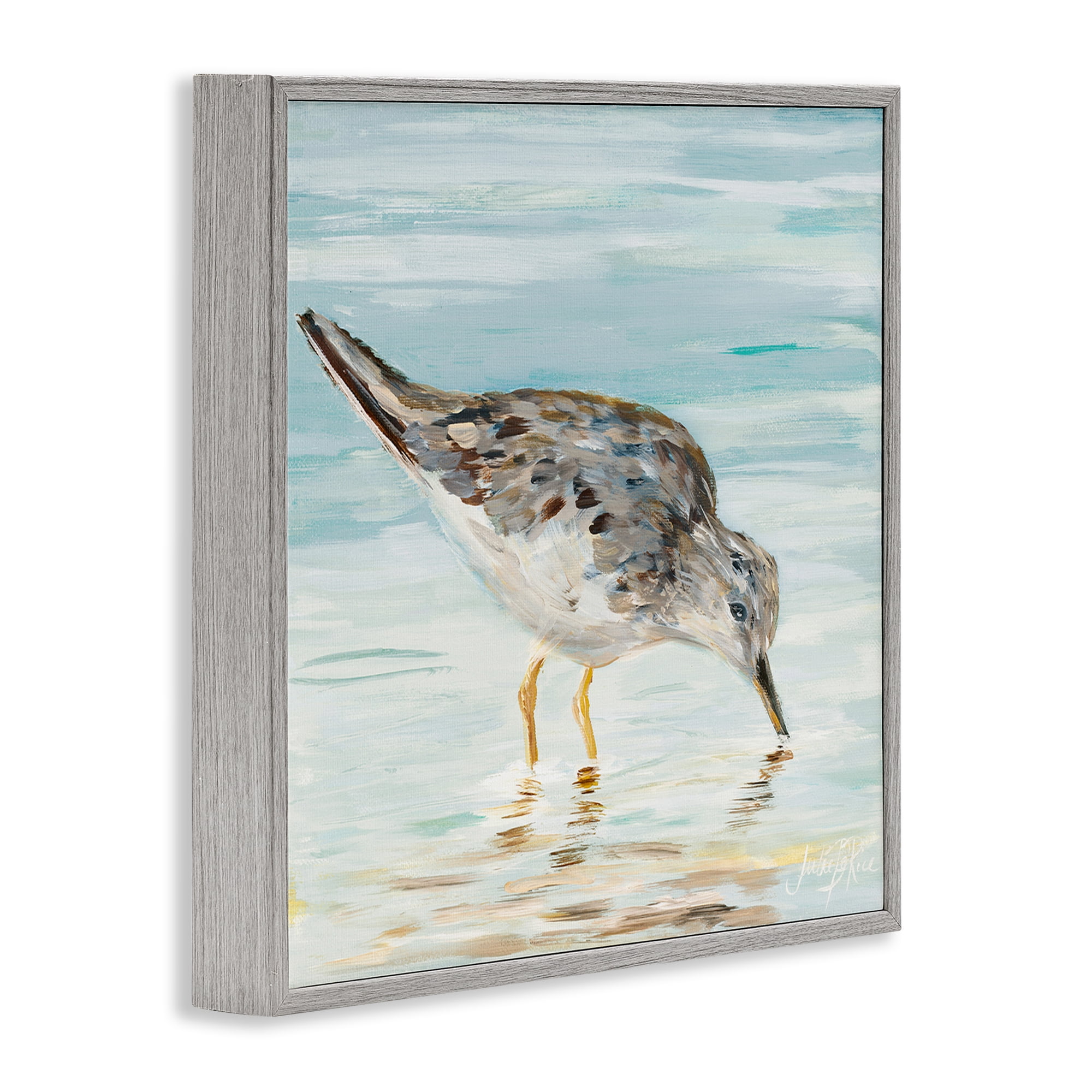 Stupell Industries Grey Beach Sandpiper Animals & Insects Painting Gray Framed Art Print Wall Art, 24 x 24