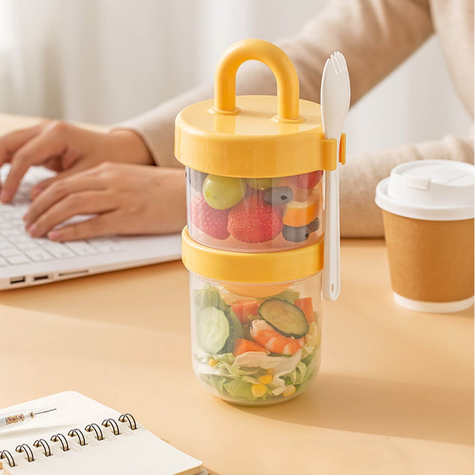 Jubipavy Water Cup And Bottle Simples Student Breakfast Yogurt Salad Cup Double Layer Handy Cup With Lid And Spoon Portable Takeaway Fats Loss Light Diet Cups