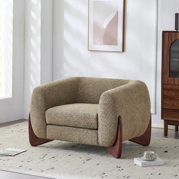 Christopher Knight Home Modern Upholstered Boucle Accent Arm Chair with Solid Wood Frame, Light Brown