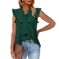thumbnail image 2 of MESSUEN Sleeveless Shirts for Women Front Tie Top V-neck Flounce Tank Tops for Women Casual Solid Chiffon Blouses Ruffle Elegant Vest Women’s Tops Shirts for Women Dressy Casual Green L, 2 of 9