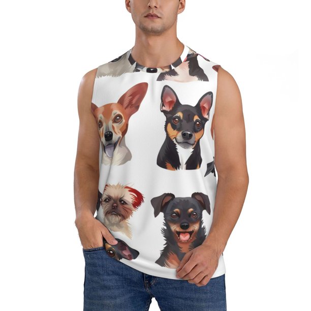 Balery Happy Dog Faces Collage Camisetas sin mangas para hombre, absorbe la humedad y protege contra el mal olor.-Medium