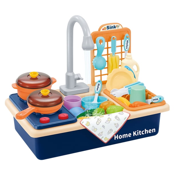 Tholdsy Beneficios para el desarrollo del juguete para fregadero de cocina Participar en juegos imaginativos Jugar juguetes para fregadero de Muebles de casa de muñecas azul