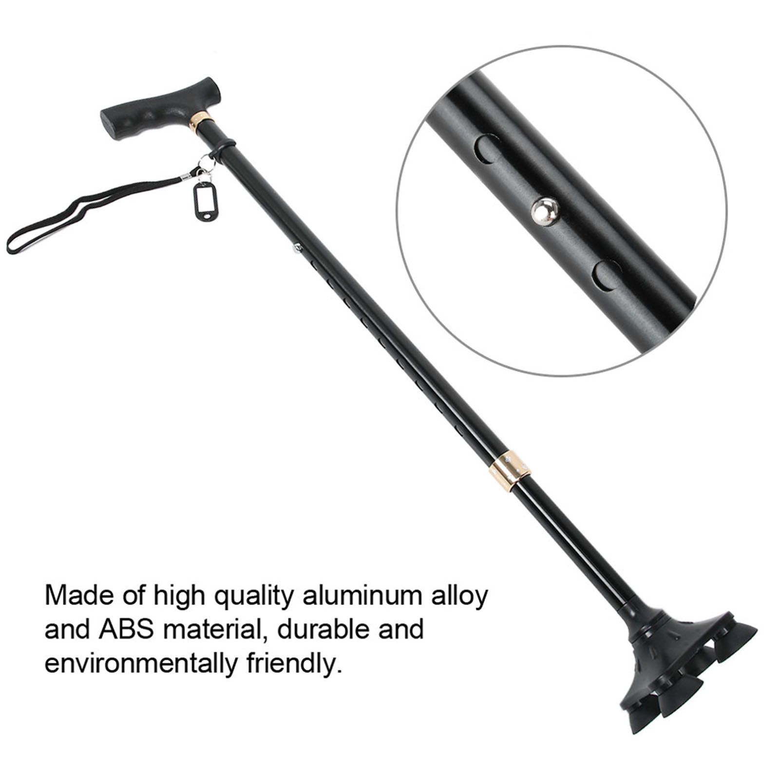 Height Walking Stick, Aluminum Alloy Cane With T Handle 4pronged Pivot