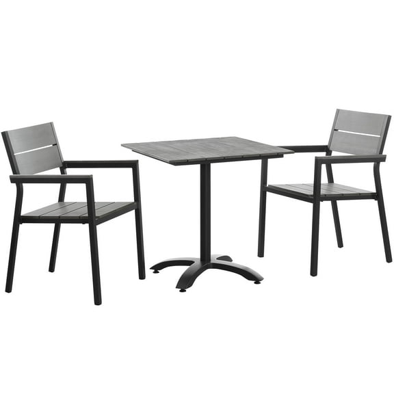 Side Dining Chair and Table Set, Dark Brown Gray, Metal, Outdoor Patio Balcony Cafe Bistro Garden Hospitality Restaurant, Modern Contemporary HB32696
