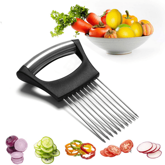 1 Pack Onion Holder, Stainless Steel Fork Slicing Helper Kitchen Tool, Vegetable Potato Cutter Slicer Gadget Meat Tenderizer for Home Use