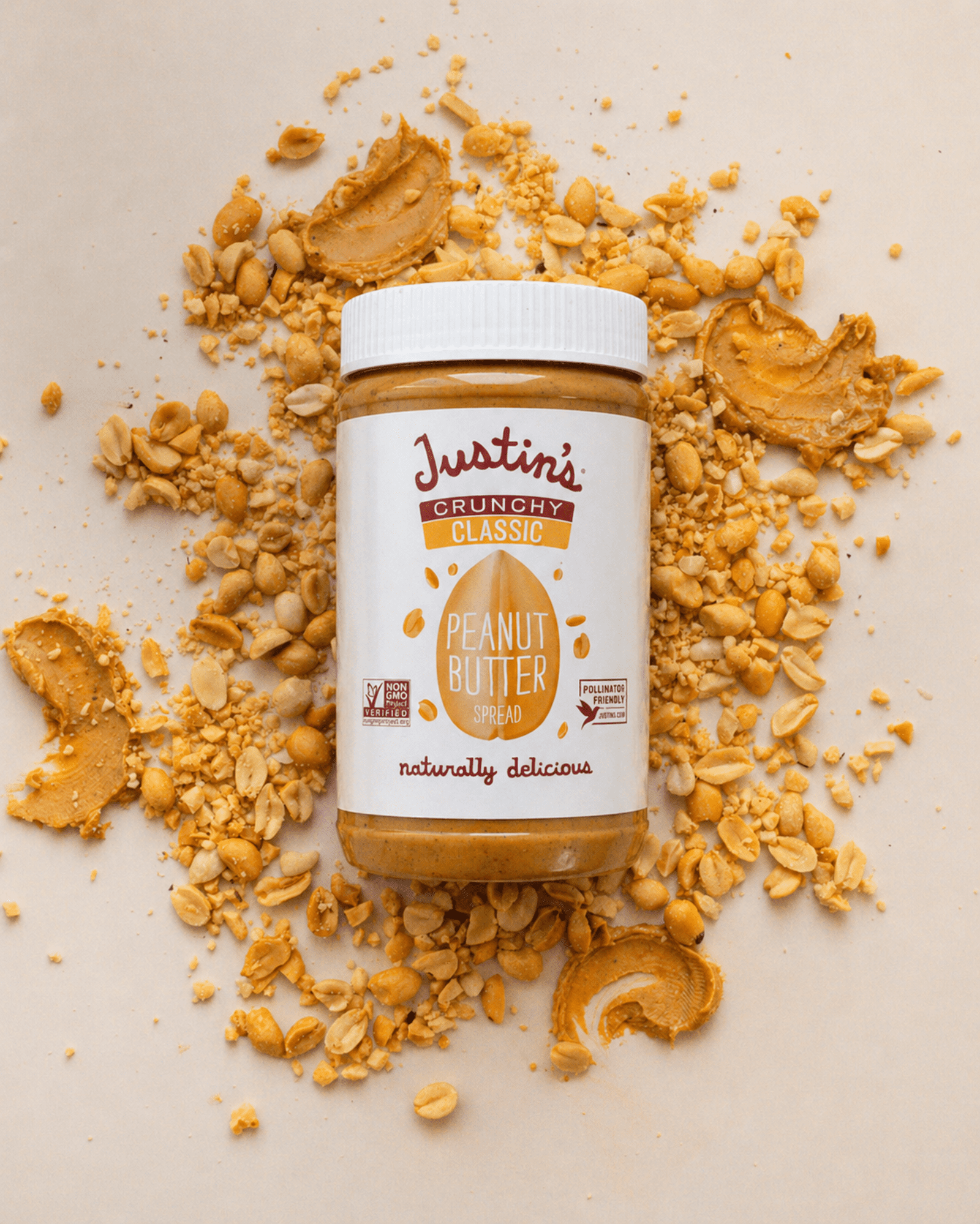 (6 pack) JUSTIN'S Classic Crunchy Peanut Butter Spread, 28 oz Jar
