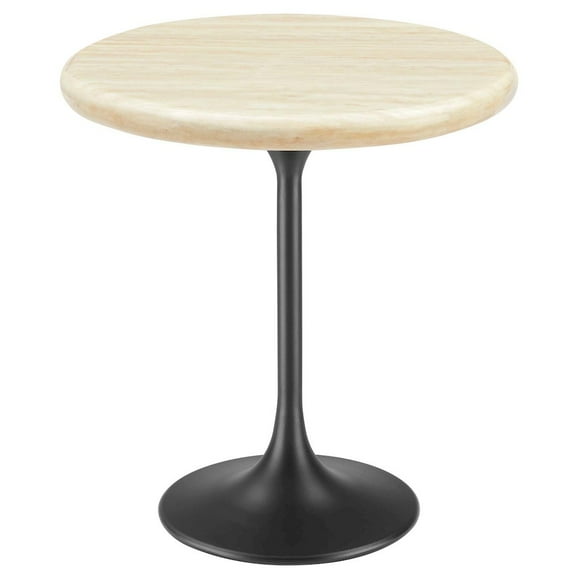 Modway Lippa 20" Round Artificial Travertine  Side Table in Black Travertine