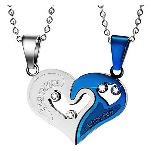Maya S Grace Stainless Steel Heart Shaped Crystal Necklace Chain Couples Romance Jewelry Gift Blue Walmart Com Walmart Com