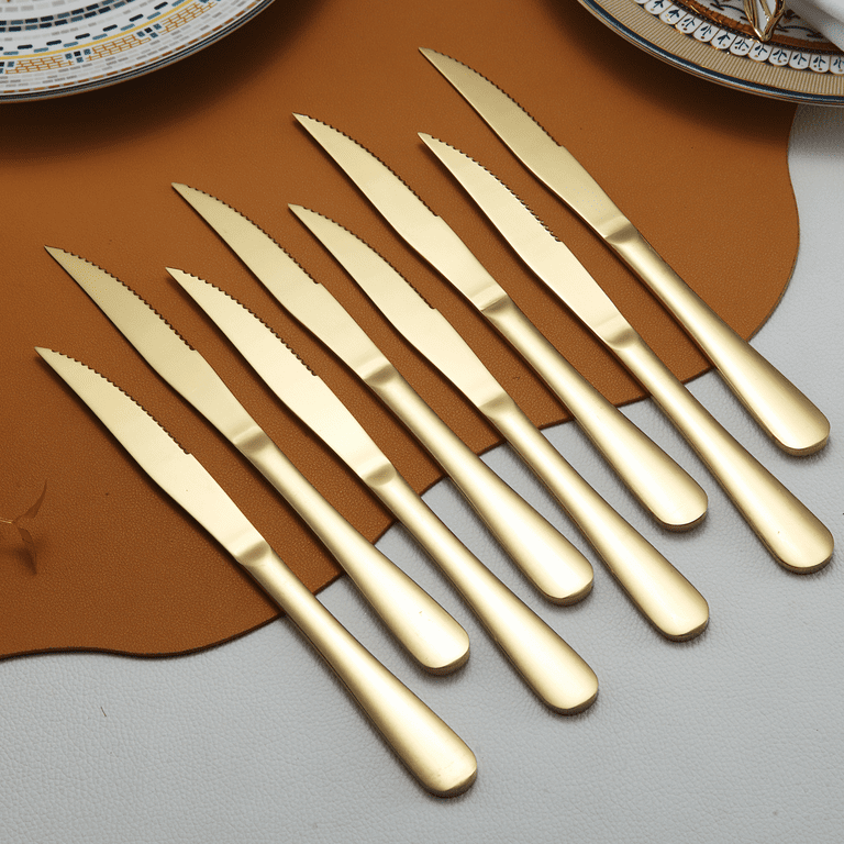 Jaswehome 4/6/8/12pcs Steak Knives Set Titanium Gold Plating Sharp Knives  Food Grade Dinnerware Sets Black Golden Dinner Knife