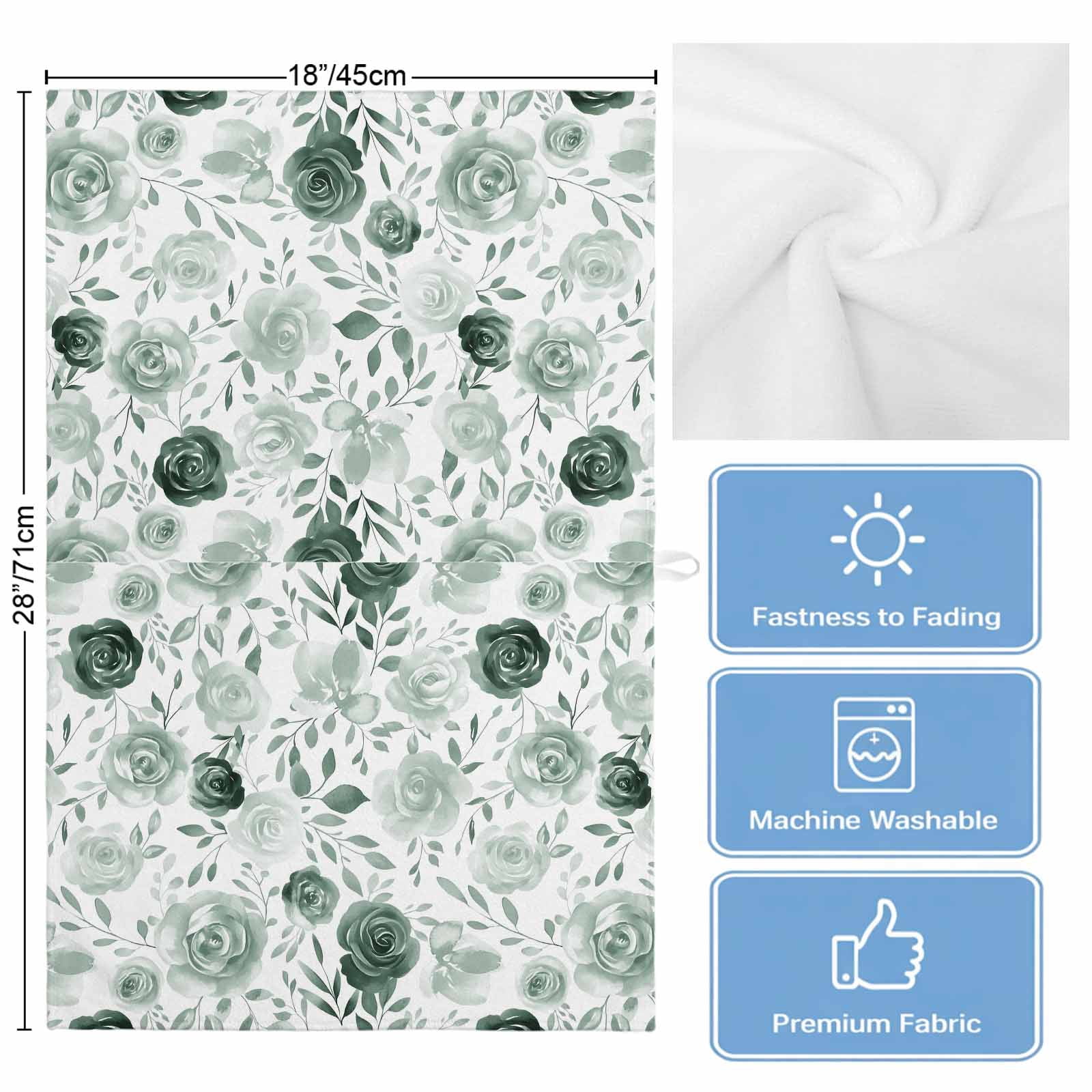 Sage Green Flower Kitchen Towels Set of 2, Water Absorbent Dish Towel, Vintage Rose Floral Botanical Leaf Decorative Hand Towels - Quick Drying Cloth for Cooking Baking, 18x28 Inch