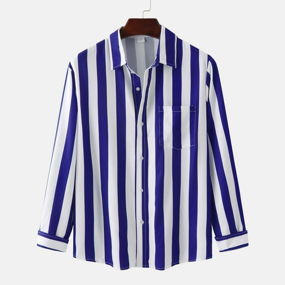 gbyLJF Men's Striped Shirt Single-sided Pocket Button Down Stand-up Collar Top Lightweight Breathable Long Sleeve Cardigan
