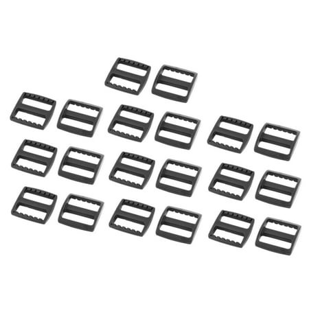 Webbing Tongue Buckle - Bag Webbing Strap Plastic Rectangle Connecting tri Buckles Black 20pcs