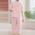 thumbnail image 4 of zbxnLI Plus Size Womens Pajama Sets Floral Short Sleeve Sleepwear Capri Pants Pjs Sets Loungewear Outfits, 4 of 9