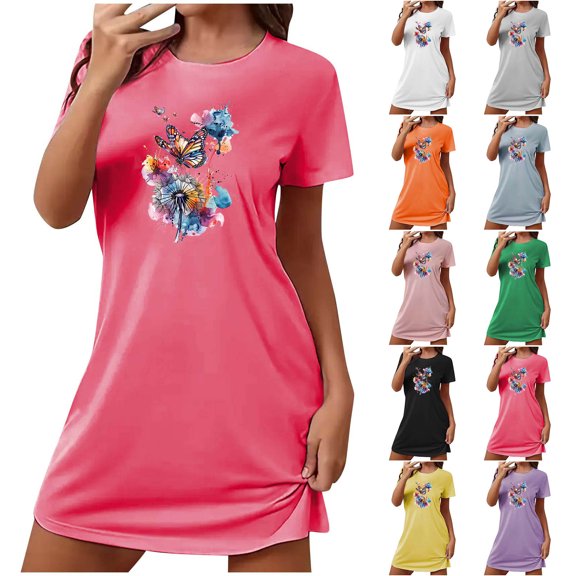 Utoimkio Short Sleeve Sleep Shirts for Women Plus Size Nightgown for Sleeping Soft Casual Print Sleepwear Pullover Nightdress for Women