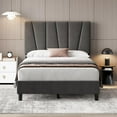thumbnail image 1 of Twin Size Bed Frame with Adjustable Headboard, Linen Upholstered Twin Platform Bedframe with Strong Wooden Slats, Mattress Foundation, No Box Spring Needed, Easy Assembly, 1 of 8