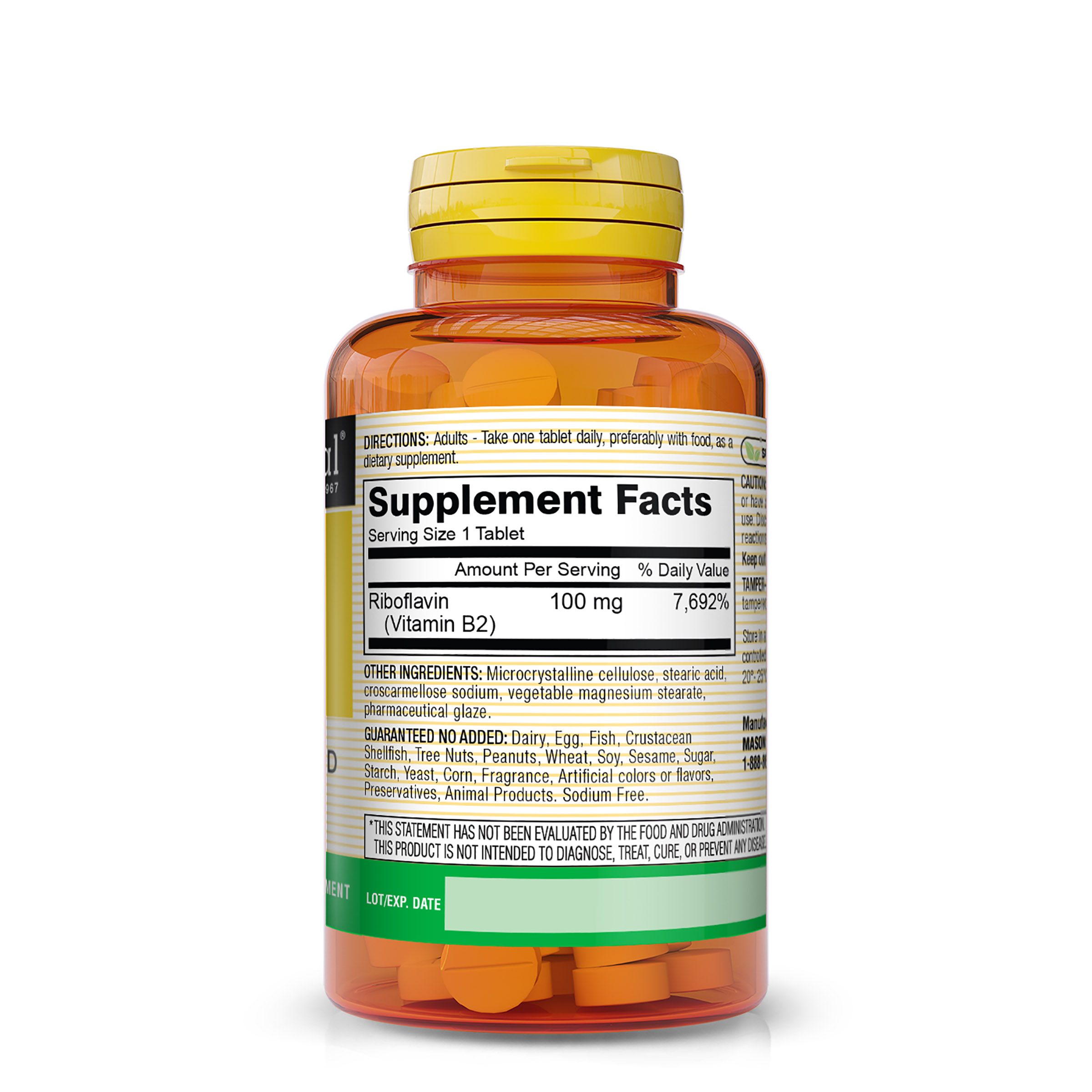 (5 pack) Mason Natural Vitamin B2 (Riboflavin) 100 Tablets - Healthy Conversion of Food into Energy, Supports Nerve Function and Health