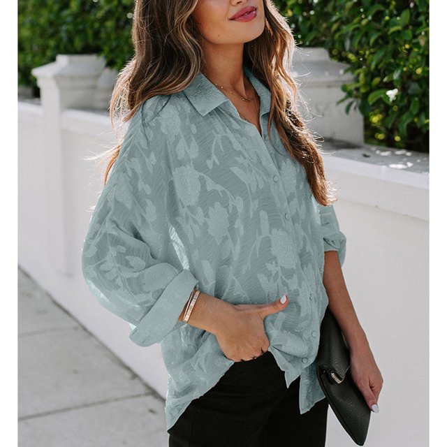 Camisa de manga larga a la moda para mujer, blusa de manga larga con solapa, camisa de manga larga con solapa, blusas de manga larga con botones, elegantes y modernas