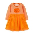 thumbnail image 1 of Zwiiyzr 2025 Robe Moulante pour Bébés et Tout-Petites Filles 2-7 Ans Unie à Manches Longues Mignonne à Rayures Imprimé Citrouille à Volants en Maille Robe Princesse Orange, 1 of 7