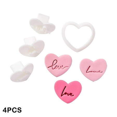 

TPALPKT 4pcs Letter Biscuit Fondant Embosser Stamp Mold Heart Shaped Cookie Cutters Valentines Decor Wedding Day Party Cake W1M3