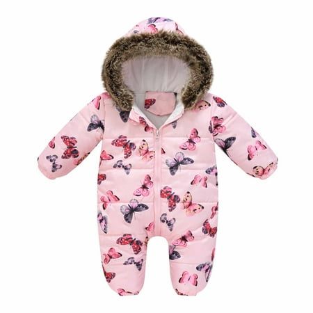 

Honeeladyy Clearance under 5$ Fall Winter Infant Toddler Baby Long Sleeve Print Plush Hooded Romper Jumpsuit