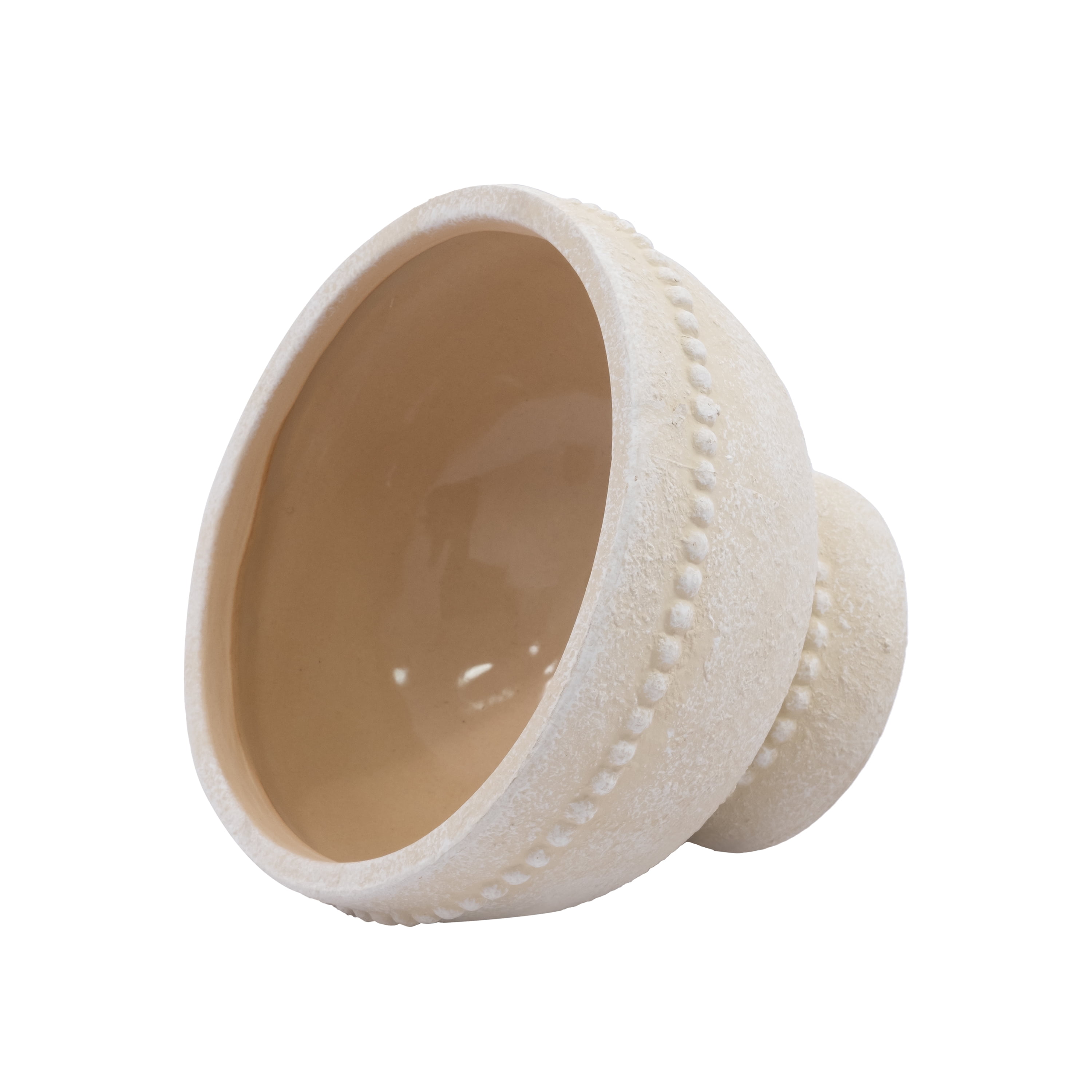My Texas House 8" Cream Ceramic Dot Bowl Planter for Indoor or Outdoor Use