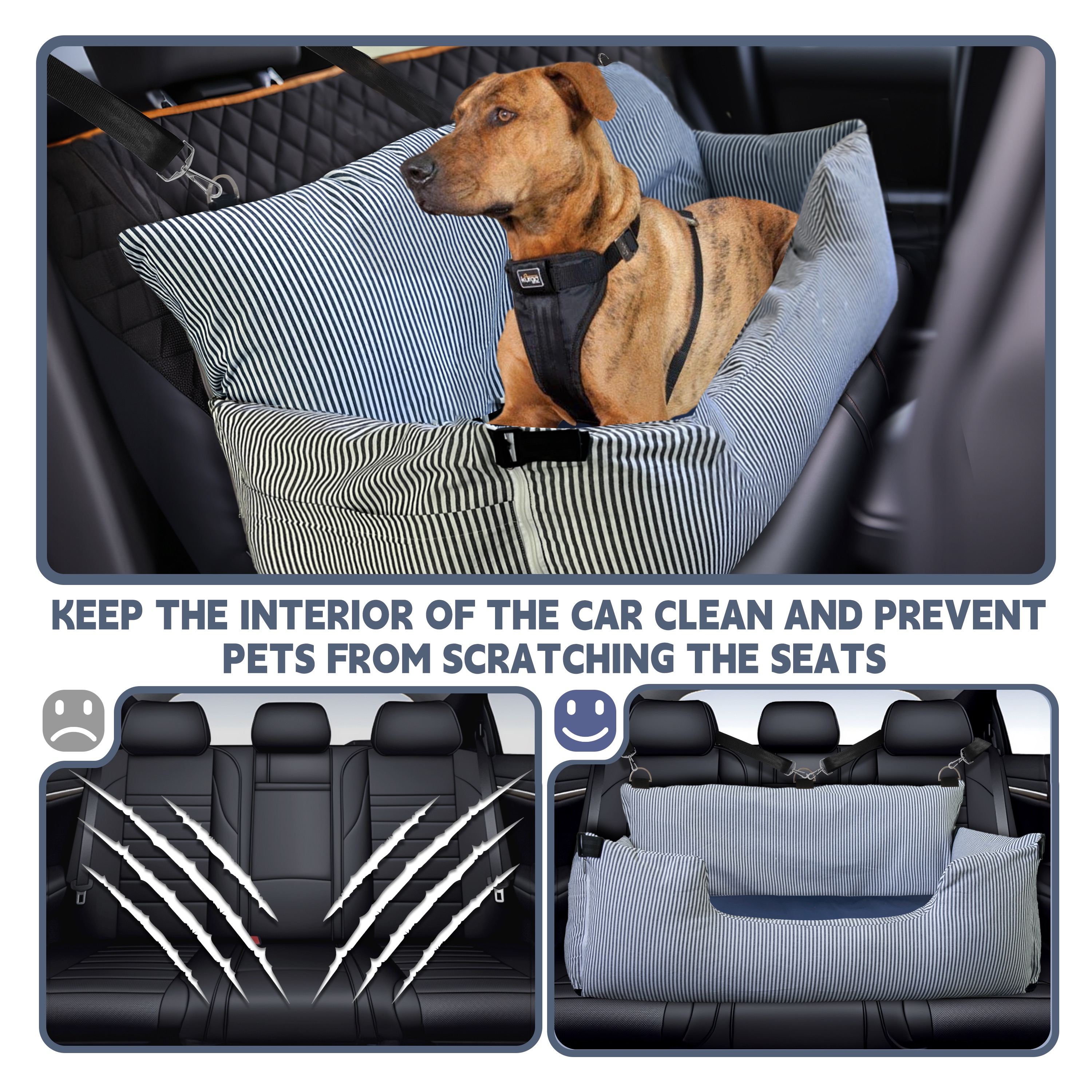 WOWMAX Large Dog Car Seat for Back Seat, Dog Car Seat Large Size Dog ,Dog Car Seat Bed for 2 Dogs, Dog Bed For Car Travel with Waterproof Pad, Non-Slip Base for Travel Safety, Remoable Cover