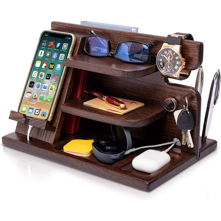 Teslyar Wooden Phone Docking Station, Ash Key Holder, Wallet Stand