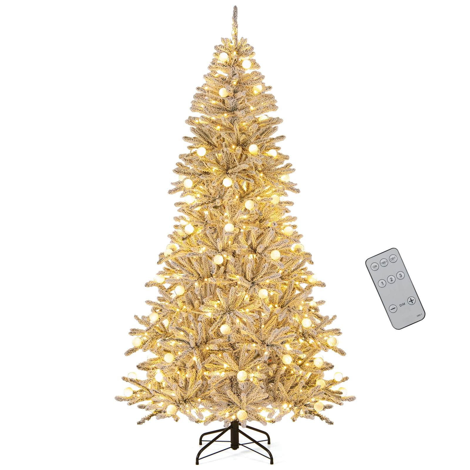 Costway 7 FT Snow-flocked Artificial Christmas Tree with 65 Sphere