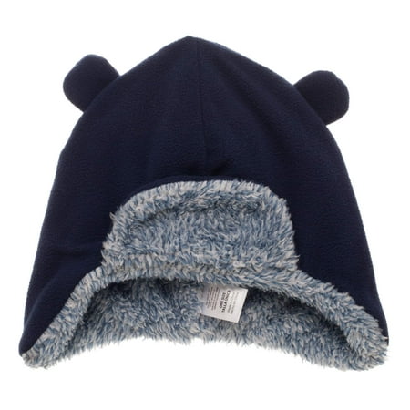 Toddler Boy's Navy Fleece Bomber Hat with Double Pom