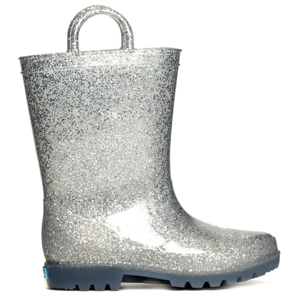 ZOOGS Kids Glitter Rain Boots for Girls and Toddlers Silver, 10 Toddler