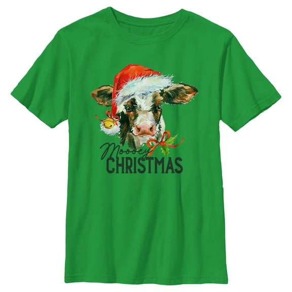 Boy's Lost Gods Moooey Christmas Cow  Graphic Tee Kelly Green Large