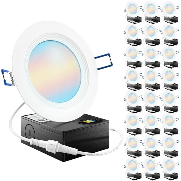 Sunco 24 Pack 4 Inch LED Recessed Lights, Ceiling Canless Recessed Light, Baffle Trim, 650 LM, 10W (60W Equivalent), Selectable CCT 2700K/3000K/4000K/5000K, Dimmable, Wafer Thin with Junction Box