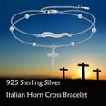 thumbnail image 6 of Italian Horn Cross Bracelet S925 Sterling Silver Italian Horn Cross Layered Bracelet Good Luck Protection Jewelry Gifts for Women Female Mom, 6 of 6