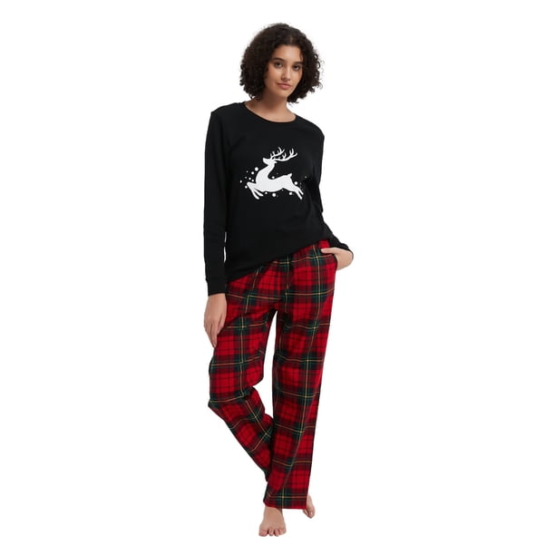 Apparonia Pijamas de Algodón a Juego para Parejas, Top de Manga Larga y Pantalones Largos, Conjuntos de Pijamas, Cuadros Ardientes F M