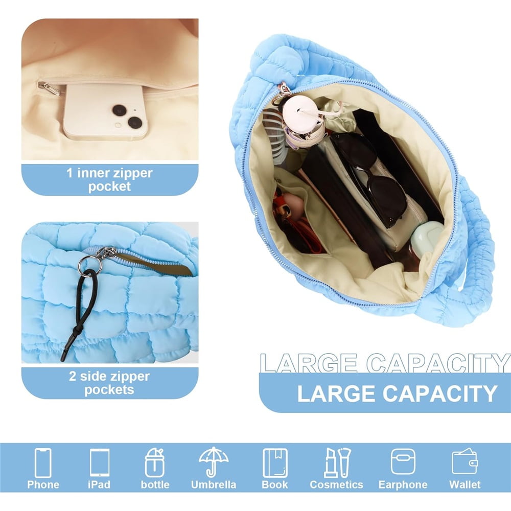 Luxury Soft Quilted Puffer Tote Bag Purse Puffy Crossbody Shoulder Bag for Women,Lightweight Nylon Hobo Bag Puffer Carryall Bag for Women Girl