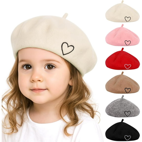 AKcxy Wool Beret Hat for Women Baby French Style Beanie Hat Soft Embroidered Heart Warm Cap Mom Daughter Matching Hats
