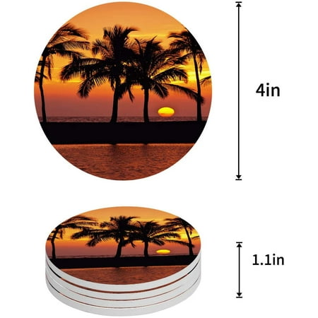 

FMSHPON Hawaiian Beach Coconut Tree Sunset Set of 8 Round Coaster for Drinks Absorbent Ceramic Stone Coasters Cup Mat with Cork Base for Home Kitchen Room Coffee Table Bar Decor