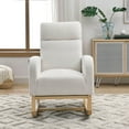 thumbnail image 3 of Modern Rocking Chair for Nursery,Accent Glider Chair with High Backrest & Two Side Pockets & Solid Wood Legs,Teddy White, 3 of 8