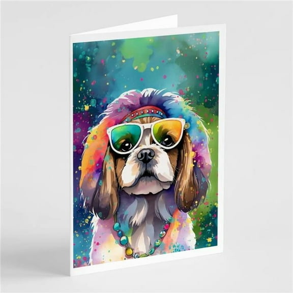 Shih Tzu Hippie Dawg Greeting Cards Pack of 8 7 in x 5 in