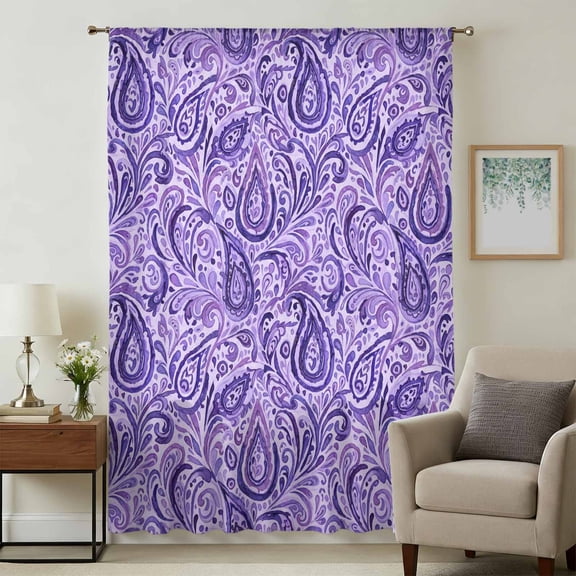 Vintage Purple Sheer Curtains 63 Inches Long, Retro Botanical Abstract Art Light Filering Curtains, Breathable Simi Curtain Privacy Drapes for Living Room Bedroom Lightweight Window Treatment